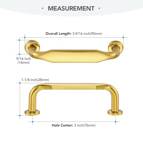 HOME EDIT Gold Solid Cabinet Handles & Pulls 3 Inch 10 Pack - color: Brushed Brass, size: 3 inches Hole Center