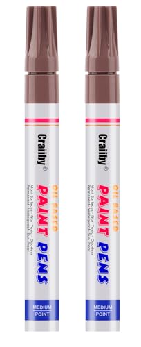 Brown Paint Markers, 2 Pack Oil-Based Waterproof Quick Dry Permanent Paint Pen Set for Rocks Painting, Wood, Fabric, Plastic, Canvas, Glass, Mugs, Metal, Tire, Stone, DIY Craft - color: Brown