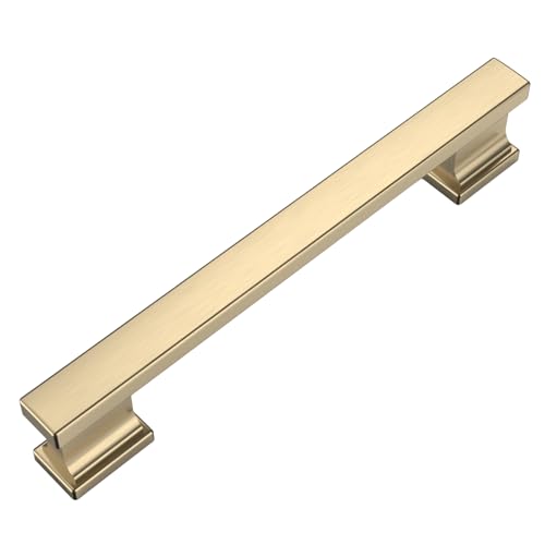 Amerdeco 10 Pack Heavy Duty Solid Brushed Brass Cabinet Pulls 5" - color: Brushed Brass, size: 5" hole center