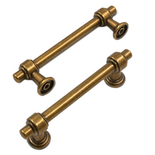 Amerdeco 10 Pack Antique Brass Cabinet Pulls 3.75 Inch(96mm) Hole Center Drawer Pulls Cabinet Hardware Kitchen Cabinet Handles for Bathroom ZH0069 - color: Antique Brass, size: 3.75" Hole Center