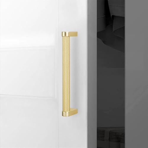 10 Pack 6-1/4 inch(160mm) Brushed Brass Kitchen Cabinet Handles Knurled Cabinet Pulls Gold Drawer Pulls Kitchen Cabinet Hardware Handles Drawer Pulls Dresser Handles - color: Brushed Brass, size: 6-1/4" Hole Center（160mm）