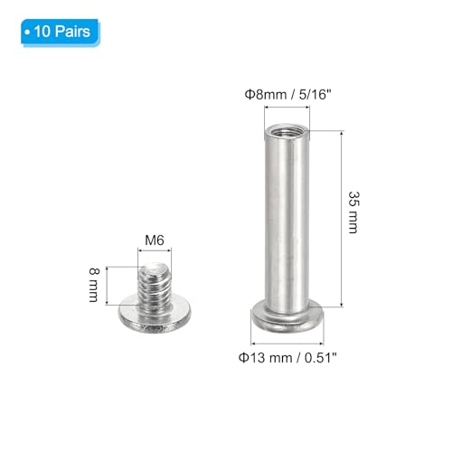 PATIKIL Hex Chicago Screws, 10 Set Binding Screw Posts M6 x 35 mm Connecting Hex Drive Socket Cap Bolt Nuts for Scrapbook Leather Belt Album Photo Furniture Repair, Silver - size: M6 x 35