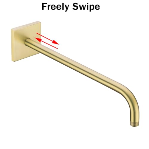 RANDOM 16 Inch Shower Arm with Flange,Stainless Steel 90 Degree Rain Shower Head Extension Arm,Wall-Mounted Shower Head Arm for Fixed Shower Head,Brushed Gold.SKU: RD-91018-16BG-SQ - color: 16″ Brushed Gold(Square Flange)