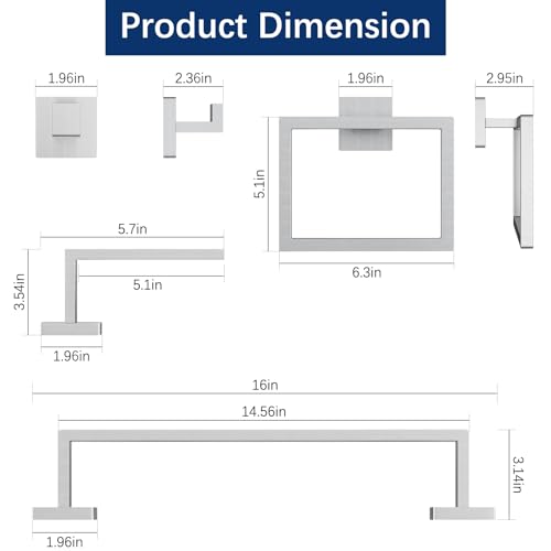 Gypie 16Inch Bathroom Accessory Set Wall Mounted, Brushed Nickel 5-Pieces - color: Brushed Nickel 5 Piece, size: 16 Inch