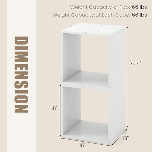 2 Stackable Cubes Bookcase, Wooden Cubby Storage Organizer - color: White