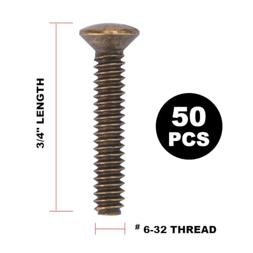 Henne Bery 3/4" Long 6-32 Thread, Oval Head Milled Slot Replacement Wall Plate Screws, 50 Pack, Antique Brass - color: Antique Brass, size: 3/4",50 Pack