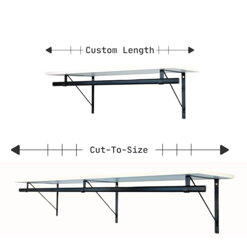 Custom Cut-to-Size Premium Wall-Mounted Shelf with Rod and Bracket Kit. 3/4" Thick Shelves, 14 inches deep. Customize the Length from 16" up to 72". - color: White - Black, size: 44 - 72