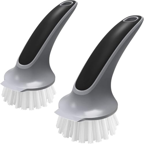 MR.SIGA Pot and Pan Cleaning Brush, Dish Brush for Kitchen, Gray, Pack of 2 - color: Black & Grey