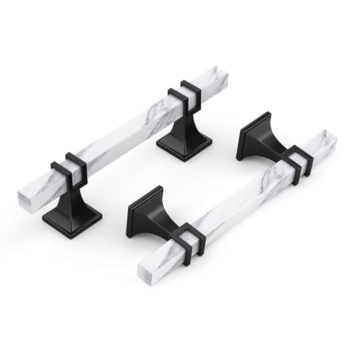 25 Pack 3-3/4 Inch White Marble Cabinet Pulls, Black Cabinet Handles Marble Grain and Black Pulls, Kitchen Cabinet Handles Square Dresser Drawer Pulls Kitchen Hardware - color: White Marble & Black, size: 3-3/4 inch (96mm) Hole Center Pull