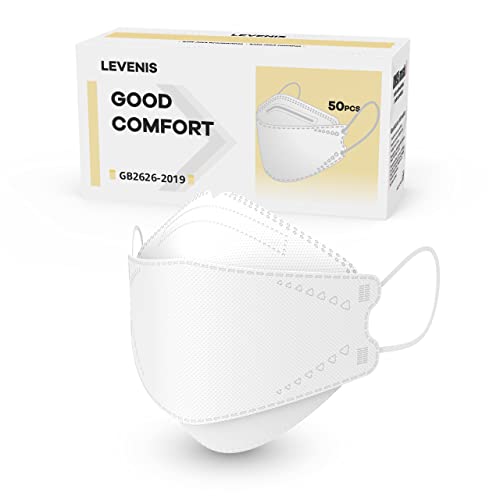 LEVENIS Face Masks 50 Pack, Breathable Comfortable and Disposable Mask, White - color: Adult-white