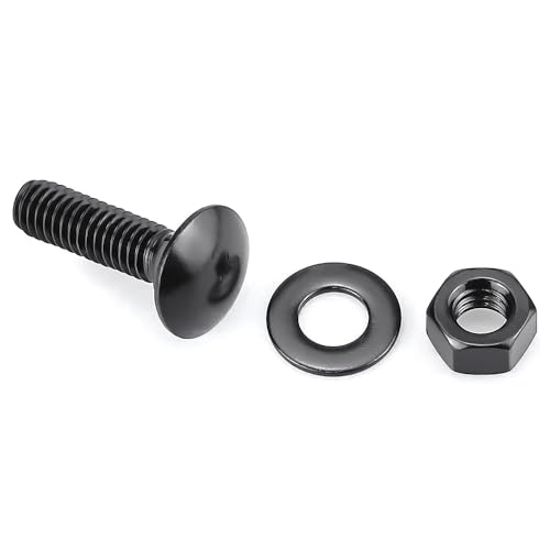Glvaner (6 Sets) 1/2-13 x 1-1/2" Stainless Steel Carriage Bolts Screws Black and Hex Nuts & Flat Washers Black, Round Head Square Neck, 304 Stainless Steel 18-8, Full Thread Coverage - size: 1/2-13 x 1-1/2"