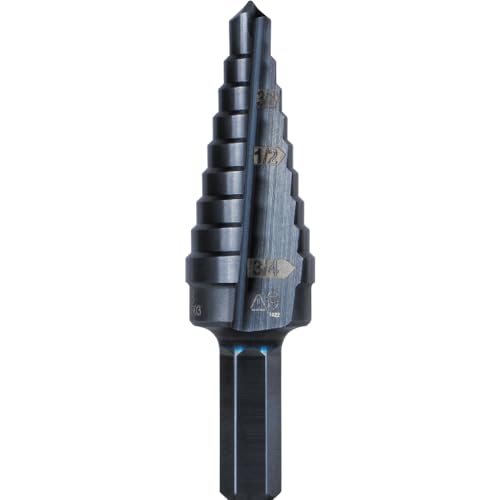 Klein Tools KTSB03 Step Drill Bit Double Fluted #3, 1/4 to 3/4-Inch with Easy-to-Read Markings and Targets, 3/8-Inch Hex Shank - size: 1/4 to 3/4-Inch, style: Standard
