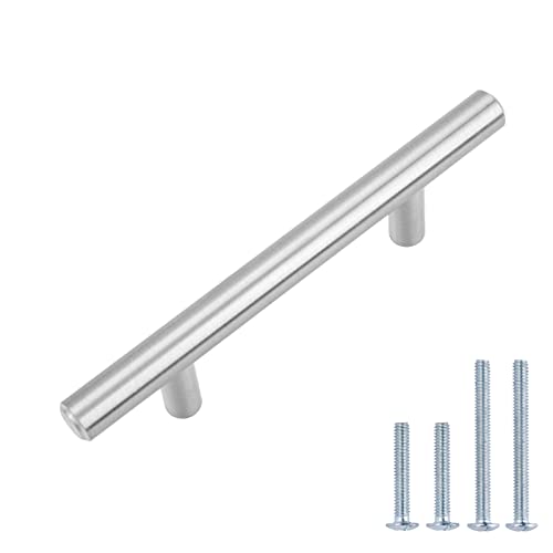 Amazon Basics Euro Bar Cabinet Handles, Drawer Pulls, Kitchen Cabinet Hardware, 5.38-inch Length, 3-inch Hole Center, 1/2-inch Diameter, Satin Nickel, 25-Pack - color: Satin Nickel, size: 5.38 in Length (3 in Hole Center)