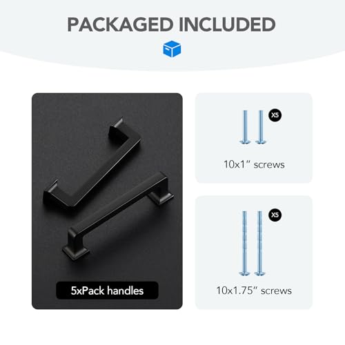 HOME EDIT Matte Black Cabinet Handles Zinc Pulls 3-3/4 Inch 5 Pack - color: Matte Black, size: 3-3/4 inches Hole Center