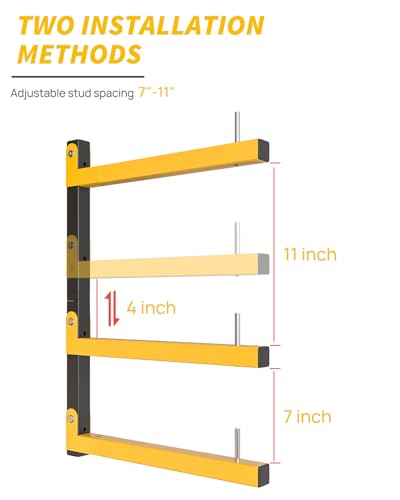 Lumber Rack Wall Mount Storage Racks Folding Wood Organizer Heavy Duty Shelf Brackets With 9-Level 1080 Lbs Capacity Yellow Metal Utility Racks Garage Wall Shelving for Indoor and Outdoor Use (6 Pack) - color: Yellow, size: C– 6 Pack, 9-Tier