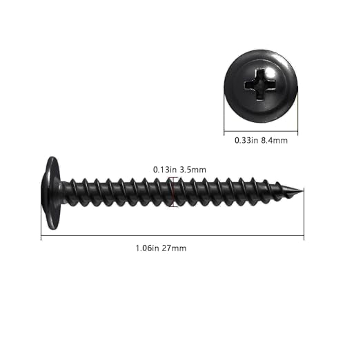 Wensilon（350 pcs）#6×1" Phillips Truss Head Wood Screws Black Galvanizing Quick Metal Self Tapping. - color: Black, size: #6×1"