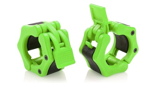 Olympic Barbell Clamps Collars Quick Release Pair Weight Clips for 2 inch Barbell (NEON GREEN) - color: Neon Green, size: Olympic 2"