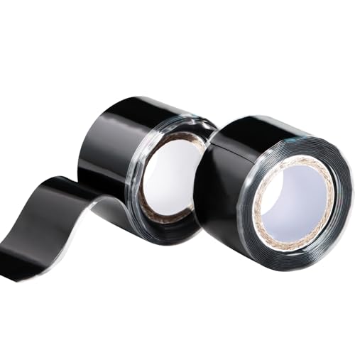 Self Fusing Silicone Tape 2 Rolls 1 in x 5' Black Waterproof Rubber Leak Proof Sealing Rubber Self-amalgamating Tape for Emergency Hot and Cold Water Pipe Repairs and Tool Fixation - size: 2 Rolls - 5 ft - Black - 20 mil Thickness