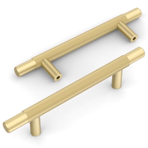 Amerdeco 10 Pack Brushed Gold Knurled Cabinet Pulls 3-3/4 Inch Hole Centers Kitchen Cabinet Handles Hardware Kitchen Handles for Cabinets Handles IH0006… - color: Brushed Gold, size: 3.75"/96MM Hole Center