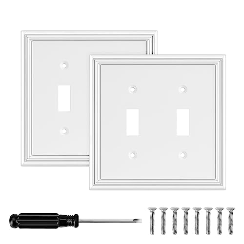 White Modern Decorative Double Toggle Light Switch Cover Plate - size: 2 Gang Double Toggle