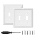 White Modern Decorative Double Toggle Light Switch Cover Plate - size: 2 Gang Double Toggle
