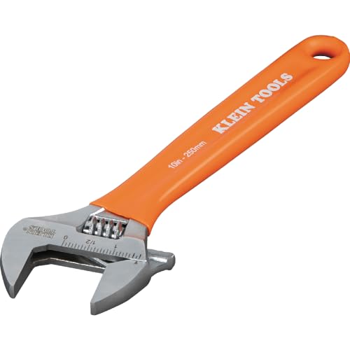 Klein Tools O50710 Adjustable Wrench, Precision Forged 1 1/2-Inch Extra-Capacity Jaw, SAE and Metric Scales, Plastic-Dipped Handle, 10-Inch