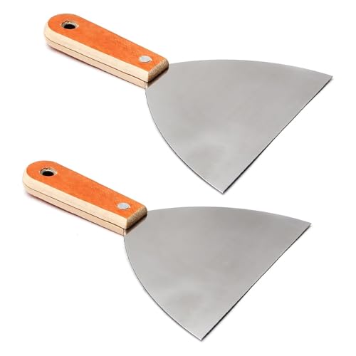 Utoolmart 2Pcs Putty Knife, 6 Inch Carbon steel Stiff Putty Knives, Spackle Knife, Paint Scraper, Scraper Tool with Wooden Handle for Taping Paint Wall Floor Tile | Stiff Blade, Sharp Scrapes Adhesive, Spackle Knife, Paint Scraper, Scraper Tool for Taping