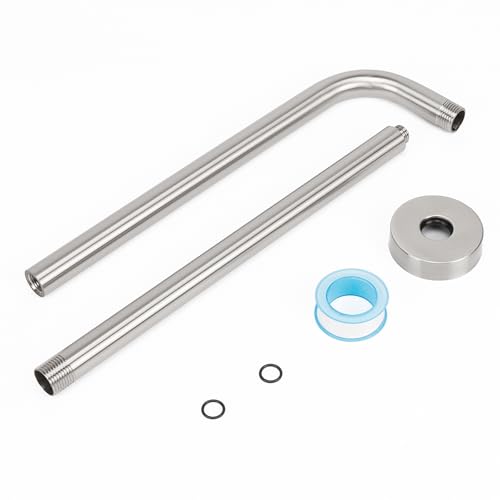 Shower Arm with Flange and Teflon Tape, Wall Mounted Shower Pipe 304 Stainless Steel Extension Arm for Fixed Shower Head & Handheld (20 Inch, Brushed Nickel) - color: Brushed Nickel, style: 20 Inch