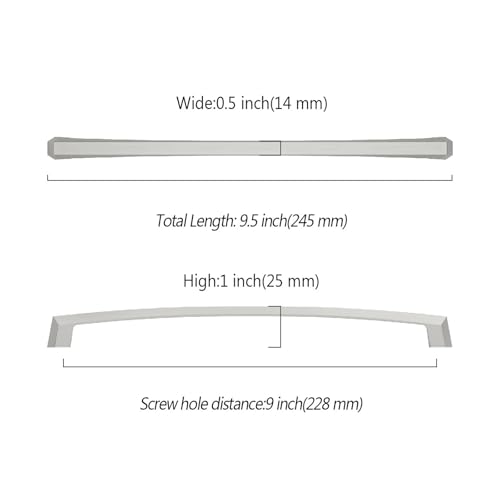 Asidrama 10 Pack 9 inch Brushed Satin Nickel Kitchen Cabinet Handles - color: Brushed Satin Nickel, size: 9" Hole Center(228mm)