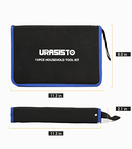 URASISTO 19-Piece Home Tool Kit Hand Tool Set with Easy Carrying Pouch Perfect for DIY, Home Maintenance