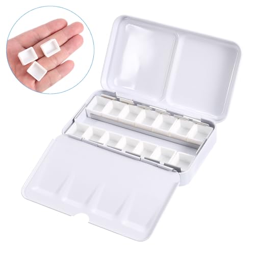 PATIKIL Empty Watercolor Palette, Metal Watercolor Tin with 14pcs Half Pans Paint Case with Lid Paint Box for Travel Gouache Oil Painting, Colorful 14 Wells - style: 14 Wells