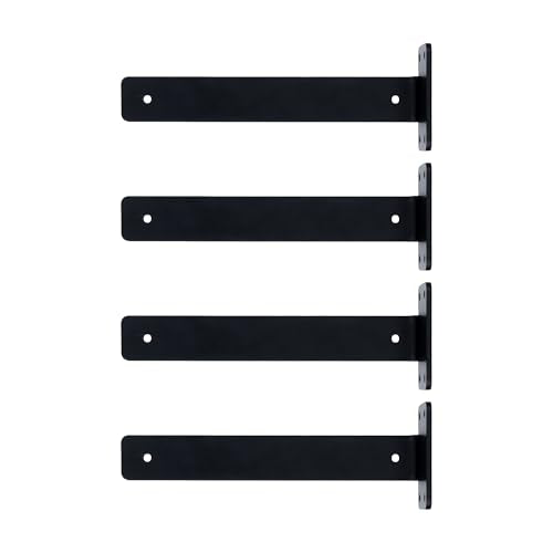 4 Pack 10 Inch Shelf Brackets – Heavy-Duty Black Metal L Bracket Kit for Wall Mount Floating Shelves – Includes Screws & Anchors – Ideal for Garage, Kitchen, Pantry, or Closet Shelving - size: 10 Inch