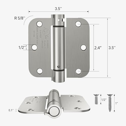 HOSOM Self Closing Door Hinges 3.5 Inch,Spring Loaded Hinges - color: Brushed Nickel, size: 3.5" 1 Pack