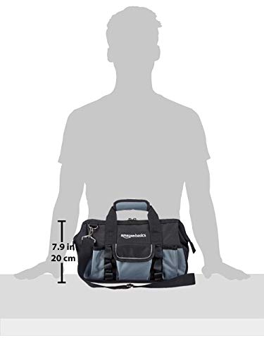Amazon Basics Durable Wear-Resistant Tool Storage Bag with Adjustable Shoulder Strap,Portable Tool Organizer,16 Pockets,12 in,Black & Gray,(Pack of 8) - size: Small Standard Bag (Pack of 8)