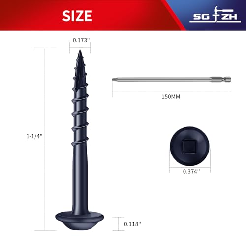 Pocket Hole Screws #8 x 1-1/4" (360Pcs) 2lb. Carbon Steel, Blue, Washer Head, Coarse Thread, Square Drive,150MM Drive Bit Included - color: Blue, size: #8 x 1-1/4"