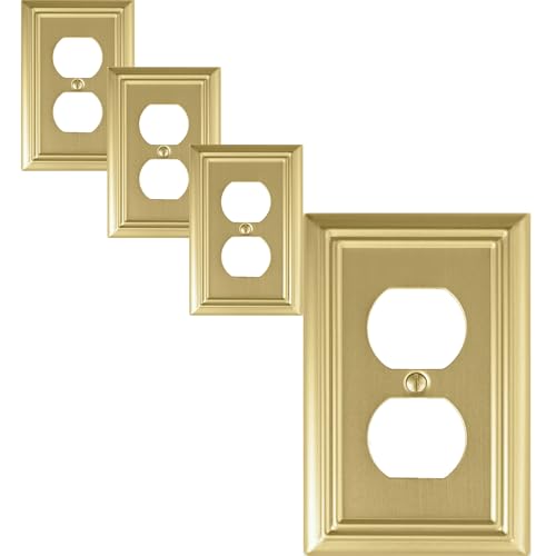 OKAWYC Single Duplex Outlet Light Switch Cover Adler Metal Wall Plate, 4-Pack Brushed Brass 1 Gang, for Receptacle Light Switch, Switch Cover Decorative Wallplate, Durable - size: 1 Duplex