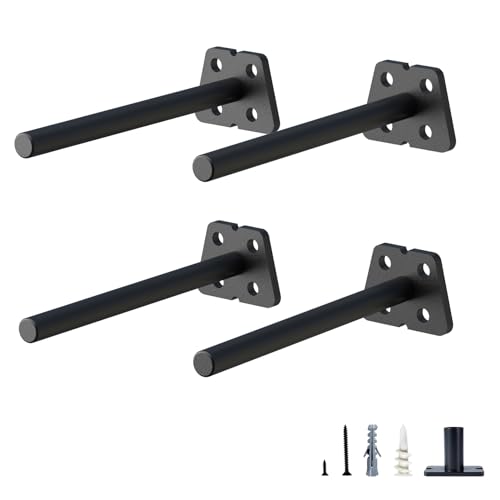 NEODROP 4-Pack 6 Inch Hidden Floating Shelf Bracket, Heavy Duty Blind Shelf Support Hardware | Invisible Wall Brackets for Kitchen, Fireplace Mantel Wood Shelves | Black Powder Coated Solid Steel - size: 6 Inch, style: 4 Pack
