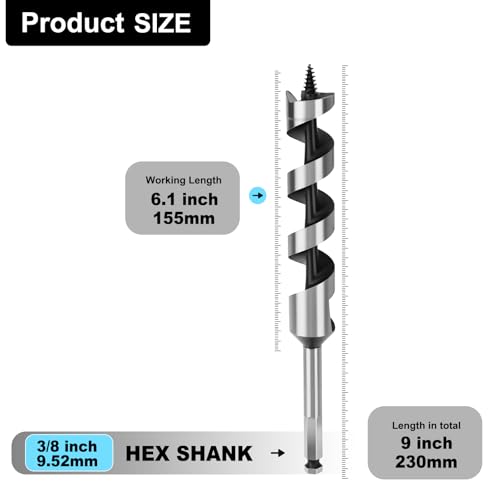 1-1/4" X 9" Auger Bit for Wood, 32x230mm Hex Long Auger Drill | 3/8" Hex Shank,for Hard Wood,Ship, Composite Materials, Drywall and DIY Projects - size: 1-1/4" (32mm)diameter, style: 9 inch / 230mm Length