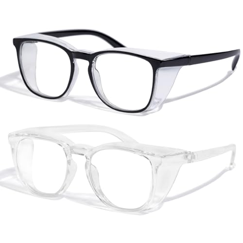 Safety Glasses Anti Fog Clear Blue Light Blocking Eye Protection Nurse Goggles for Women Men - color: A8 Black + Transparent