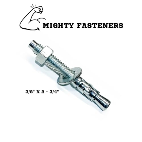 MIGHTY FASTENERS Zinc-Plated Steel Wedge Anchors, 3/8" X 2-3/4" - Heavy-Duty Mounting Bolts for Concrete - 50 Pack - size: 3/8" X 2-3/4"
