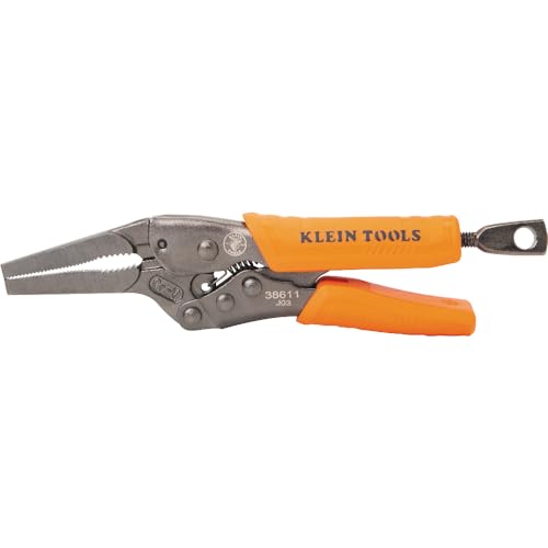 Klein Tools 38611 Long Nose Locking Pliers with Quick Release Handles, Ideal for Tight Spaces, High Torque and Gripping Power, 6-Inch - style: 6-In Long Nose