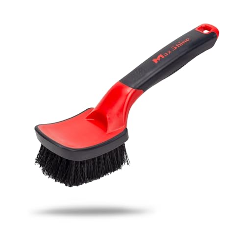 Maxshine Universal Soft Grip Heavy Duty Brush - Ergonomic Short Handle, Anti-Slip Grip, Scratch-Resistant Bumper, Stiff Bristles for Tire, Carpet, Floor Mats & Tough Surface Auto Detailing