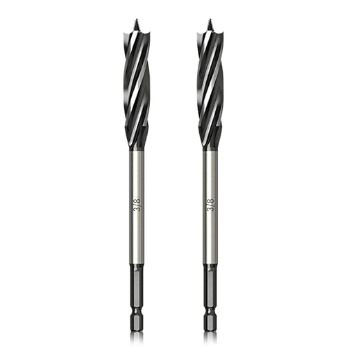 Wood Drill Bit 3/8 in. x 6-1/2 in. x 2Pcs Auger Drill Bits for Wood with 1/4 Inch Quick Change Hex Shank - size: 3/8 Inch