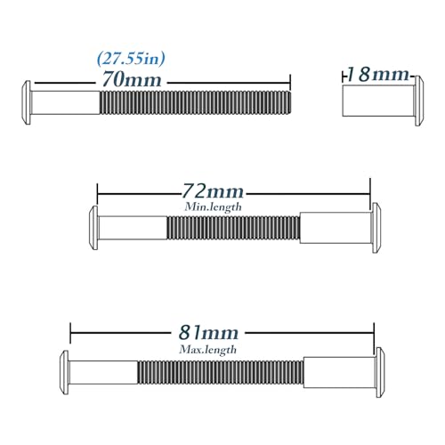 M6 Furniture Joint Connector Bolt & Cap Nut Kit 70MM 10pcs - size: 70mm (10pcs)