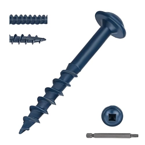 Pocket Hole Screws #8 x 1-1/2", Goobetter Pocket Screws 1-1/2 Inch 600 Pcs for Exterior, Washer Head with Square Drive, Coarse Thread, Blue Coated, Self Tapping, 100MM Drive Bit Included - size: #8 x 1-1/2"