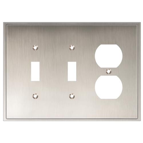 Henne Bery Soft Modern Decorative Wall Plate Switch Plate Outlet Cover (Double Toggle/Single Duplex, Satin Nickel) - style: Double Toggle/Single Duplex