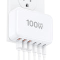 Fast Charger Block, 100W Max Output 6-Port USB C Charging Station Hub Cube - color: White