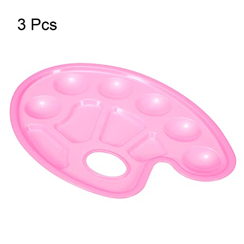 PATIKIL 10 Wells Acrylic Paint Palette, 3 Pack Painting Pallet Holder Oval with Thumb Hole Art Supplies for Painting Drawing, Pink