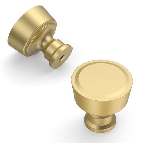 Amerdeco 10 Pack Brushed Gold Cabinet Knobs Single Hole Cabinet Pulls Diameter Round Drawer Knobs and Pulls for Bathroom Cabinets ZH0075 - color: Brushed Gold, size: Single Hole