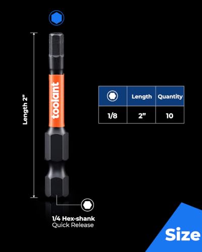 toolant 1/8-inch Impact Hex Bit Set, 10-Piece, 2-inch - size: 1/8"(10pcs)